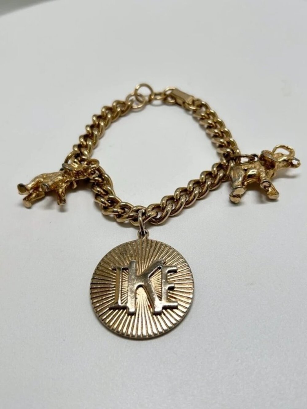 Vintage 1950’s Dwight Eisenhower, IKE, Gold Charm Bracelet, Political Memorabili